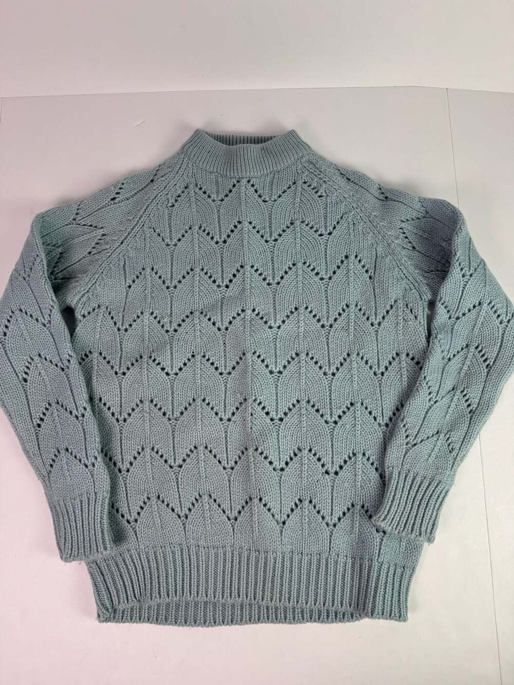 Vintage Import Blue 100% Virgin Wool Hand Loomed Mock Neck Sweater Small